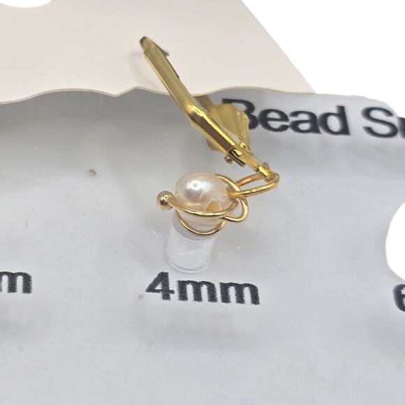 Pierced Earrings Baroque Pearl Soft Off White Wire Caged Small Artisan SKU2792 - Picture 5 of 7
